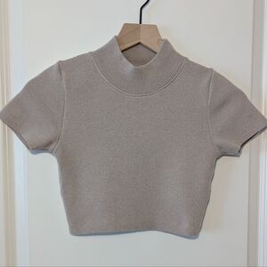 Zara Lavender Gray Short Sleeve Soft Crop Top High Neck Small